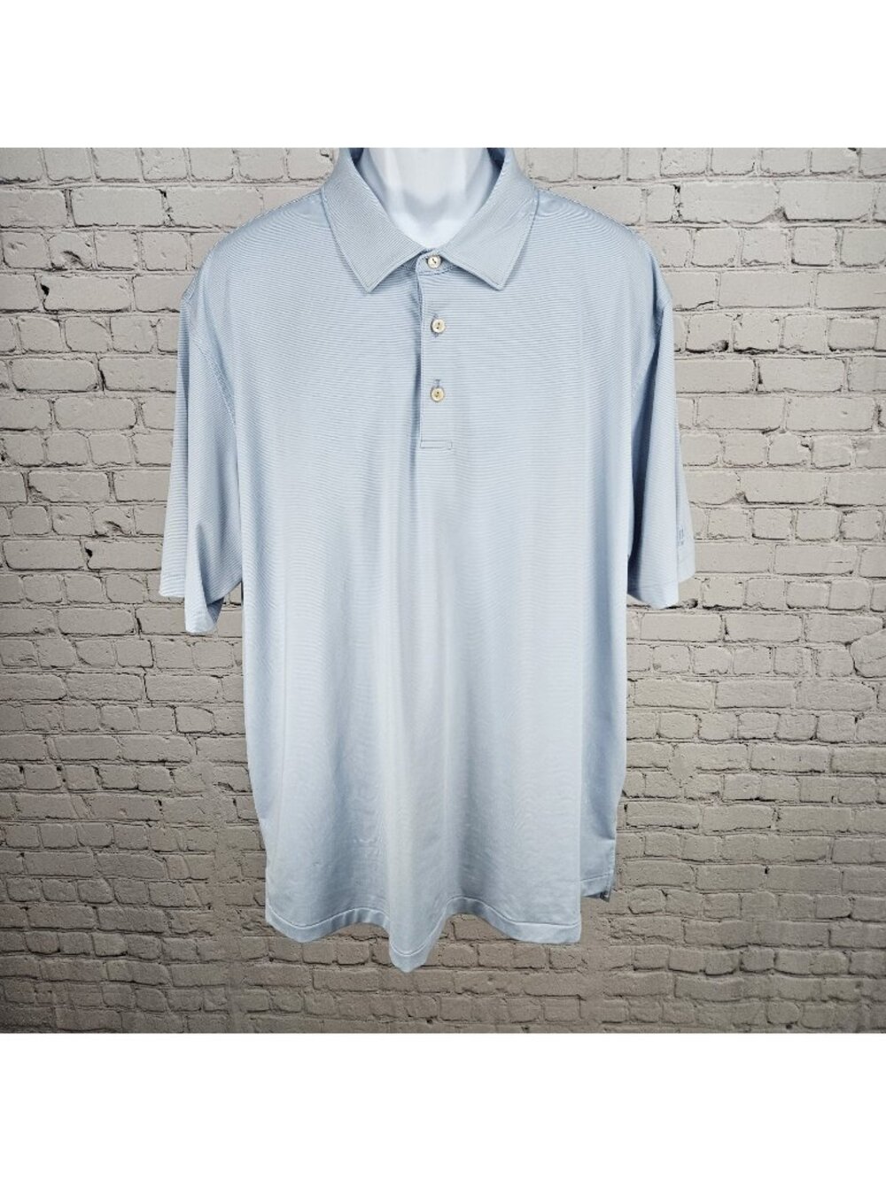 Aterian Logo Peter Millar Blue Summer Comfort Stripe Short Sleeve Polo Shirt XXL